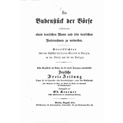 Kraemer, Eduard: Ein Bubenstück der Börse