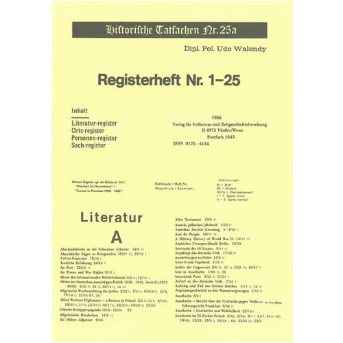 Historische Tatsachen Nr. 25a - REGISTERHEFT für die Historische Tatsachen Nr. 1 - 25