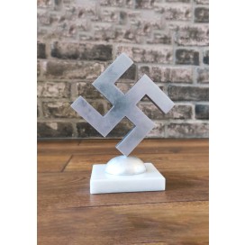 Swastika Statuette 12cm Aluminum Swastika Desk Ornament WWII - marble, matte