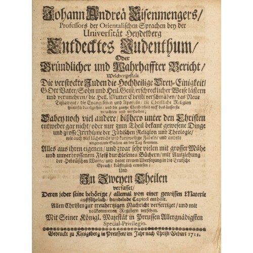 Schieferl (Hrsg.), Dr. Franz Xaver: Johann Andreas Eisenmengers "Entdecktes Judentum"