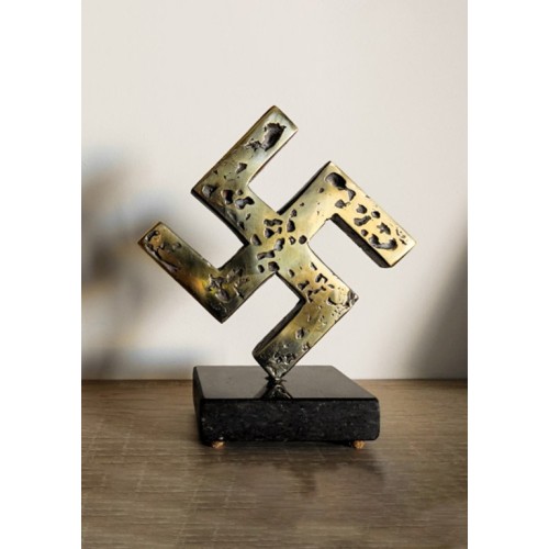 Tisch-Hakenkreuz (12 cm) aus Bronze mit Sockel aus Granit