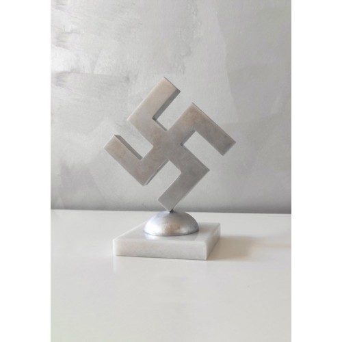 Swastika Statuette 12cm Aluminum Swastika Desk Ornament WWII - marble, matte