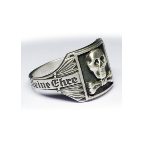 Ring "Meine Ehre heißt Treue" mit Totenkopf und gekreuzten Knochen