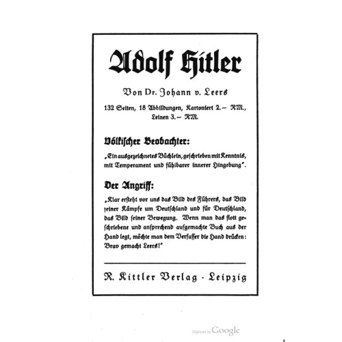Leers, Dr. Johann von: Adolf Hitler – Der Mann und sein Werk