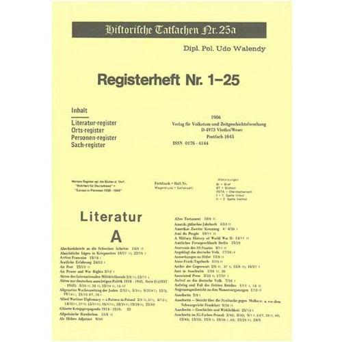 Historische Tatsachen Nr. 25a - REGISTERHEFT für die Historische Tatsachen Nr.  1 - 25